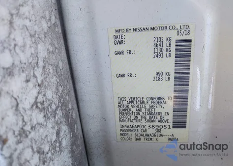 2018 Nissan Maxima 3.5 Platinum из США, поврежденный, VIN 1N4AA6AP0JC389051